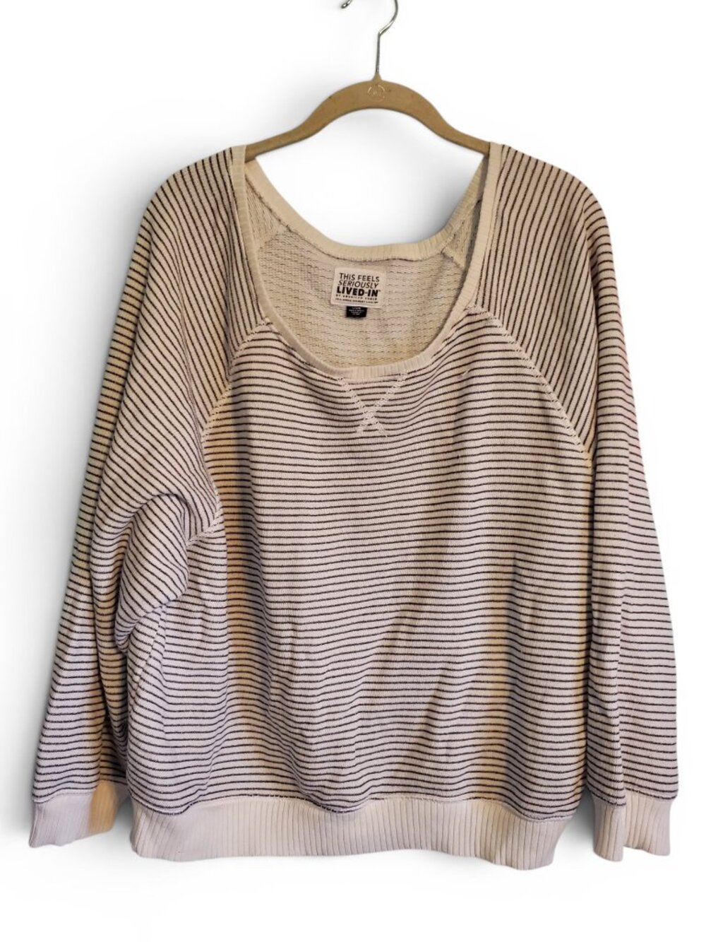 American Eagle Seriously Lived In Striped Sweatshirt Wide Scoop Neck Size Large